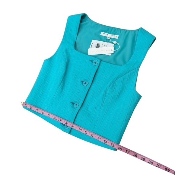 Trina Turk Refreshment 2 Top Oceano Aqua Blue Sleeveless Tile Jacquard Size 2 - Picture 7 of 15